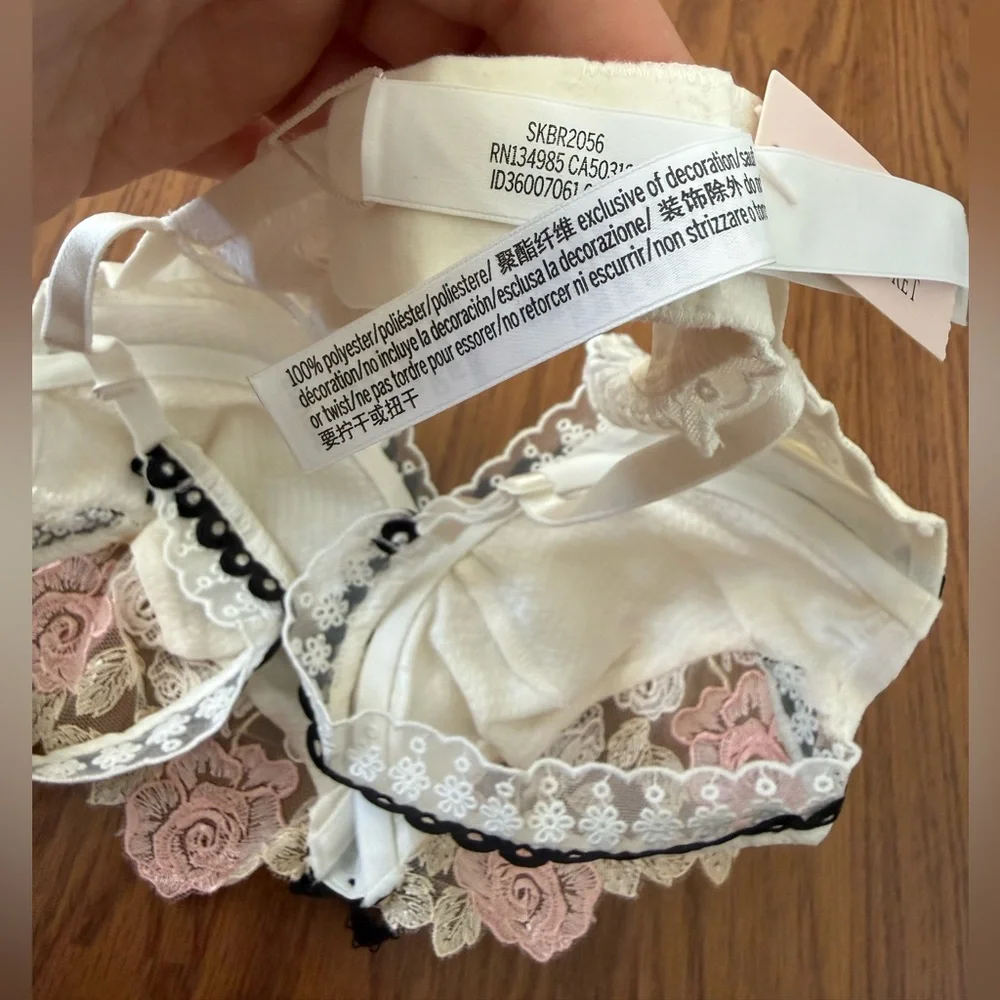 🌷 For Love and Lemons Evie Floral Underwire Bra in Cream Pink Florals Lace - 34D - Picture 13 of 15
